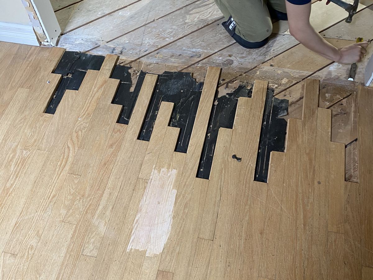 Board Replacement. Damaged boards cut out and replaced in a staggered pattern.
